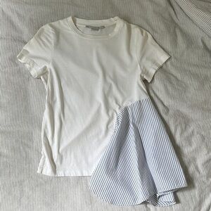 Stella McCartney White and Blue Striped Short Sleeve Tee